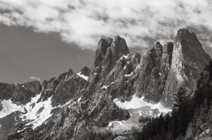 Liberty Bell Mountain & Early Winter Spires-6320-BW